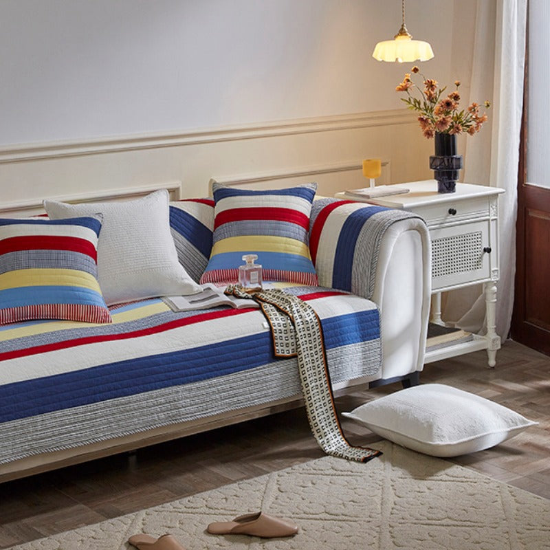 Colourful Striped Quilted Sofa Chic Protector Comfort Couch Cover