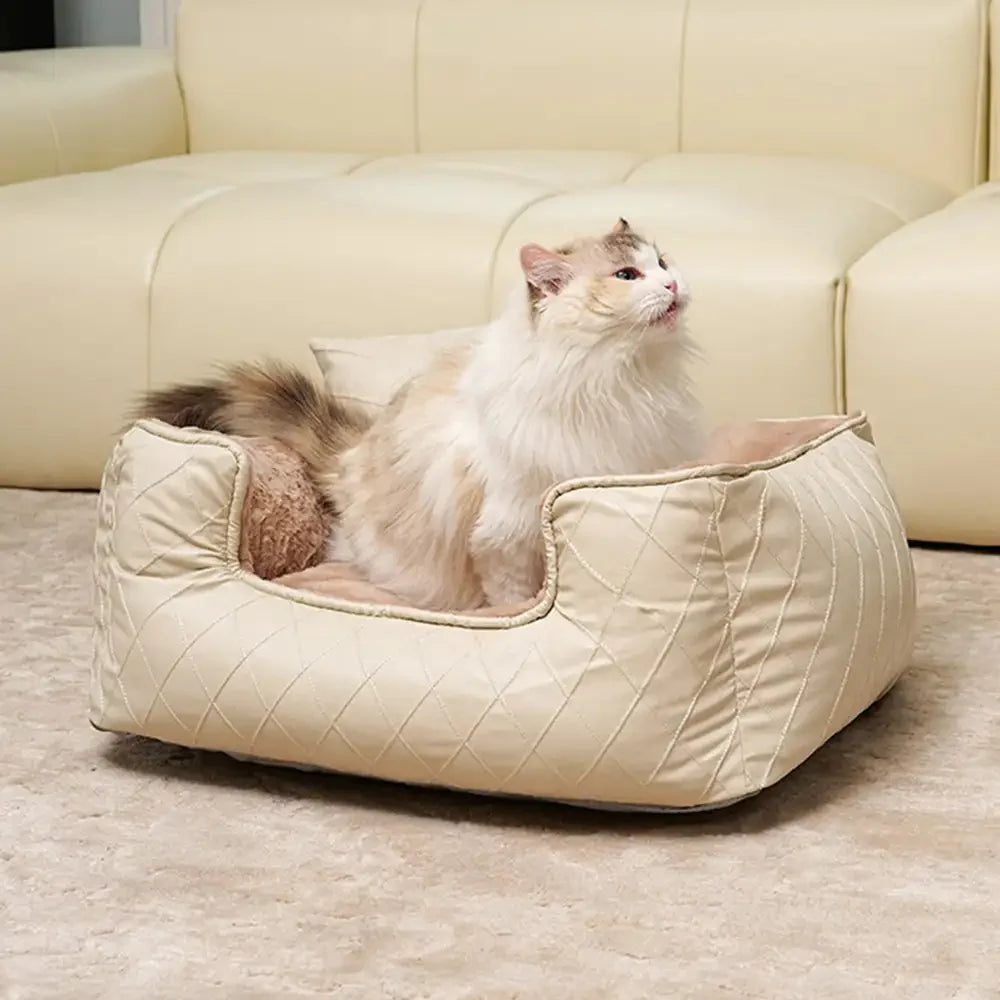 Cozy Diamond Faux Leather Square Dog Bed for Puppies