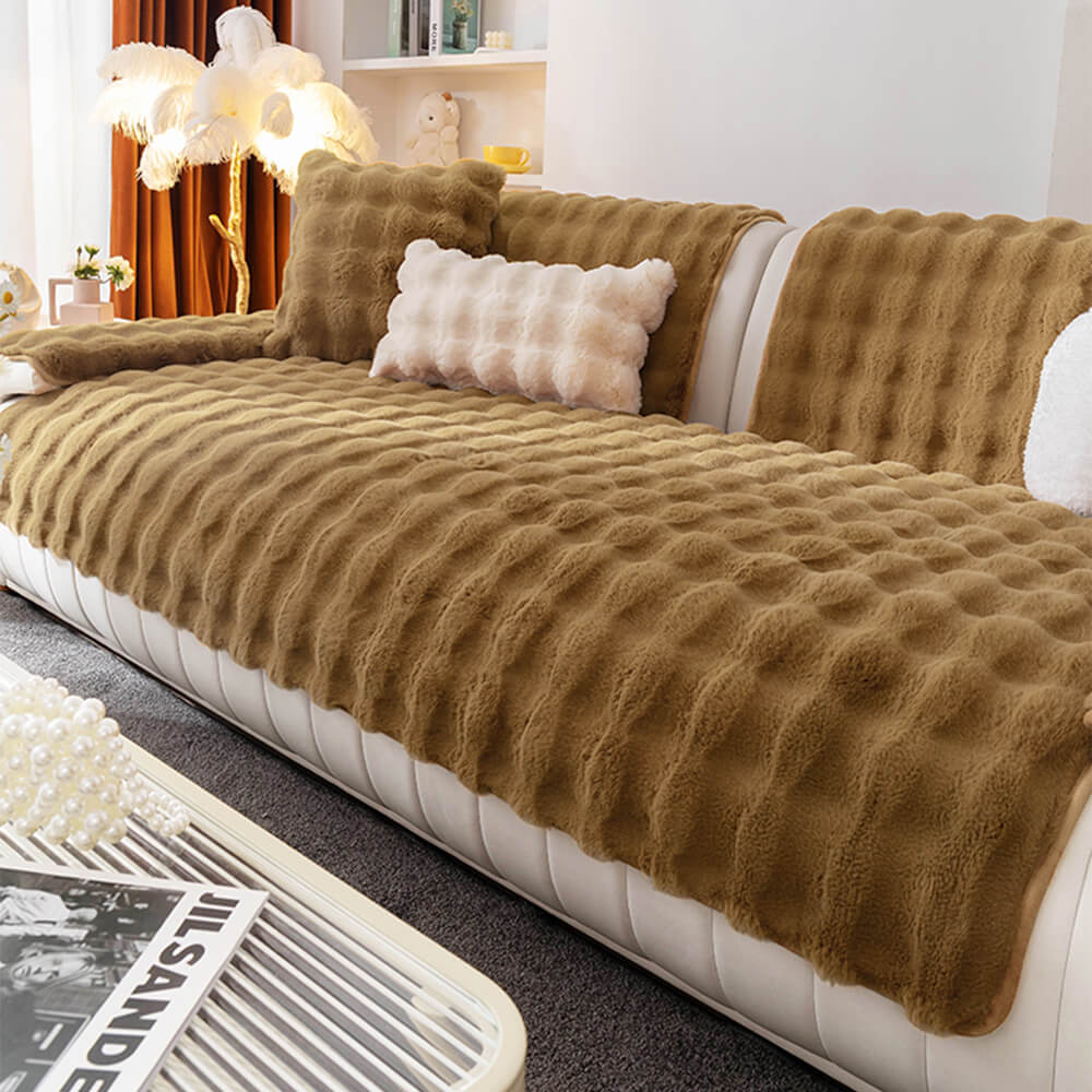 Cosy Plush Solid Colour Non-slip Couch Cover