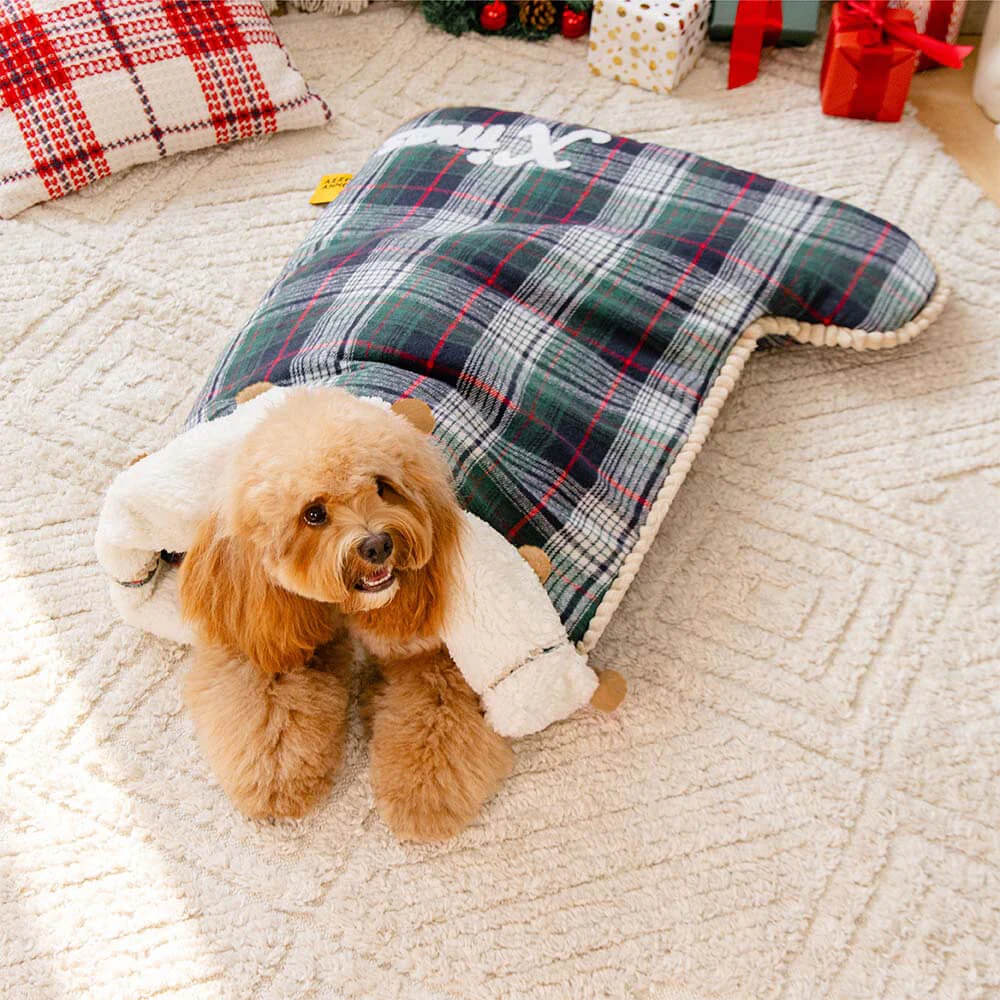 FUNNYFUZZY Christmas Stocking Cozy Pet Sleeping Bag Dog Bed – SantaNap