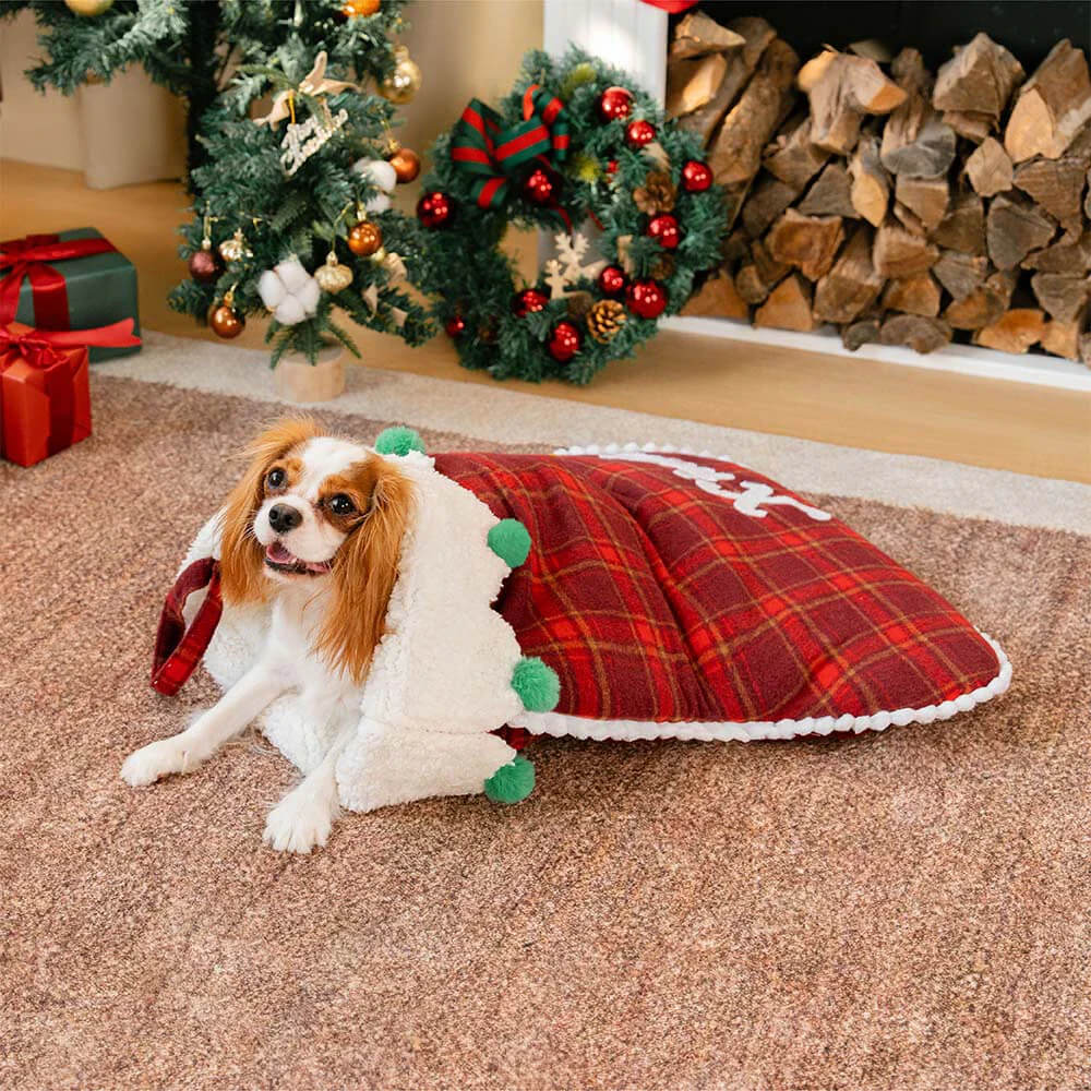 FUNNYFUZZY Christmas Stocking Cozy Pet Sleeping Bag Dog Bed – SantaNap