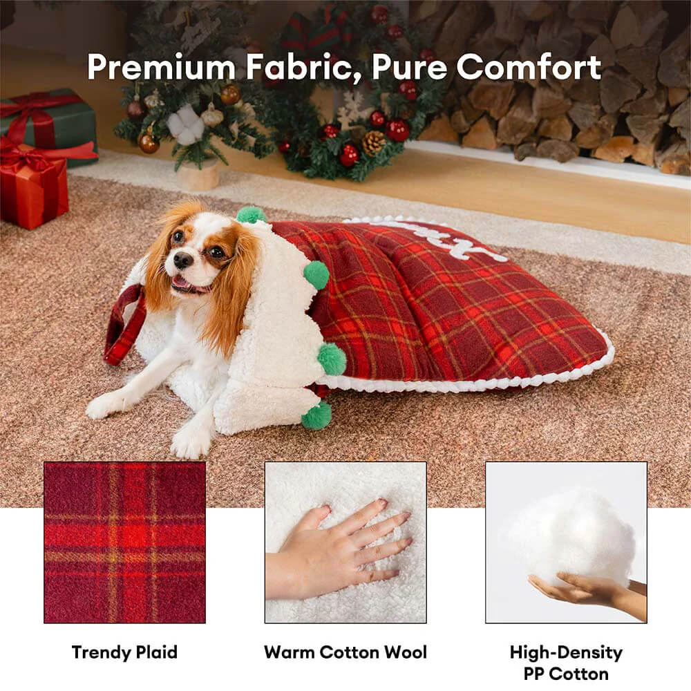 FUNNYFUZZY Christmas Stocking Cozy Pet Sleeping Bag Dog Bed – SantaNap