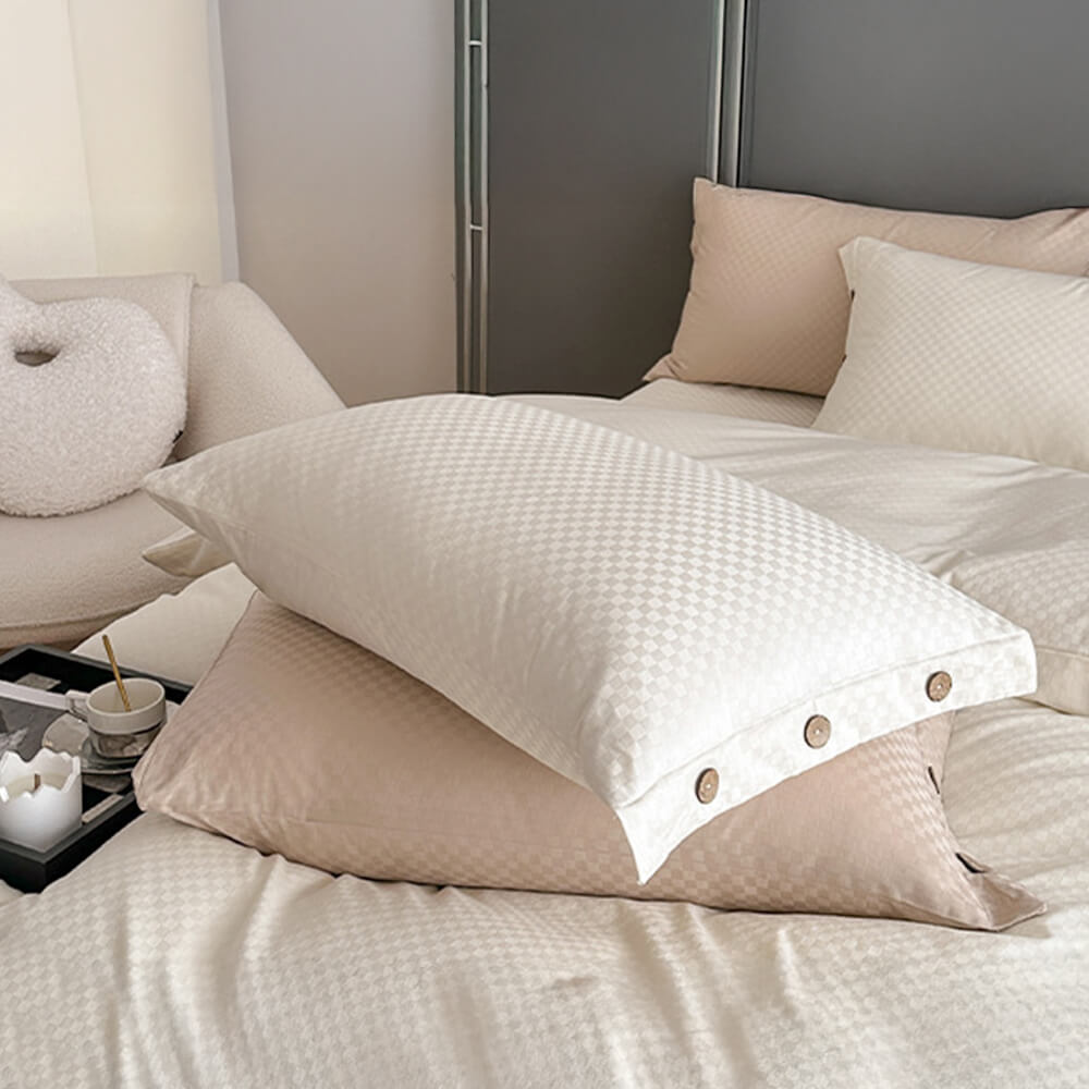Luxurious Chequerboard Smooth Cotton Sateen Bed Sheet Set
