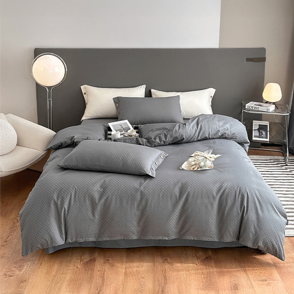 Luxurious Chequerboard Smooth Cotton Sateen Bed Sheet Set
