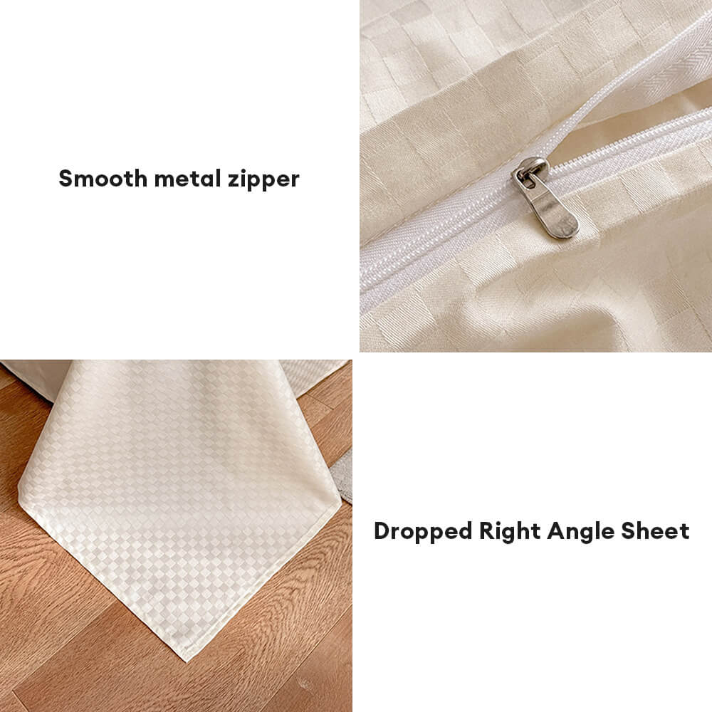 Luxurious Chequerboard Smooth Cotton Sateen Bed Sheet Set