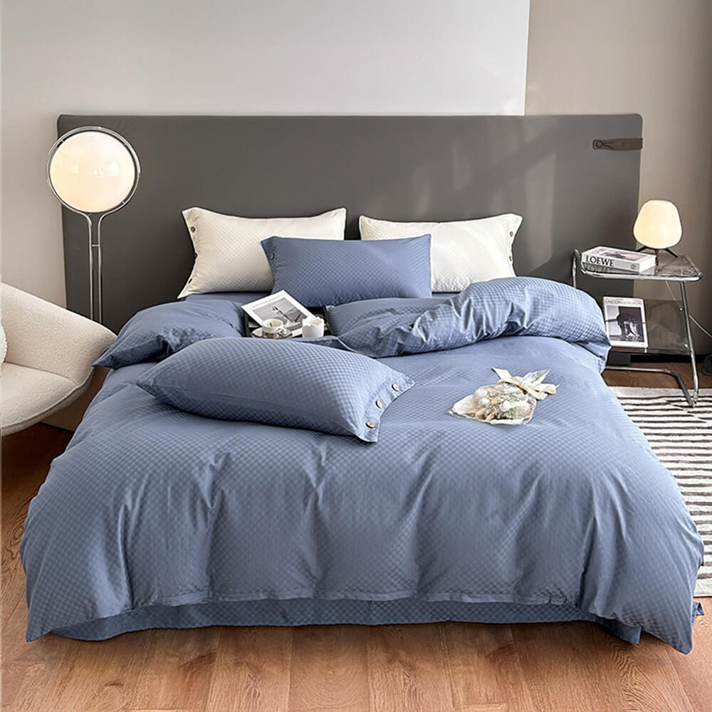 Luxurious Chequerboard Smooth Cotton Sateen Bed Sheet Set