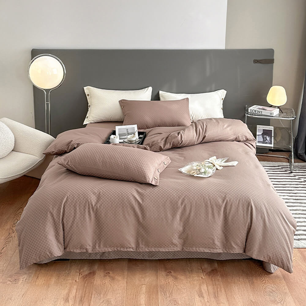 Luxurious Chequerboard Smooth Cotton Sateen Bed Sheet Set