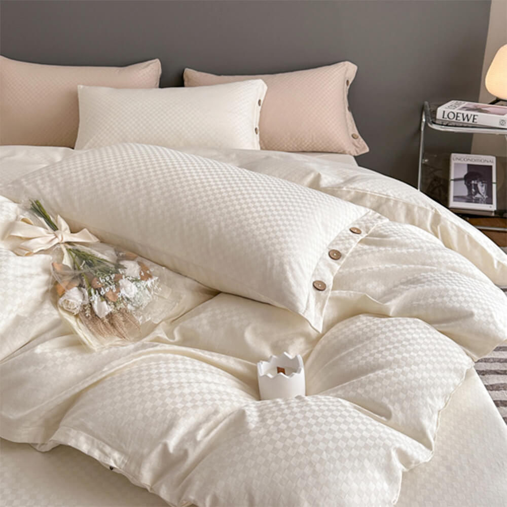 Luxurious Chequerboard Smooth Cotton Sateen Bed Sheet Set