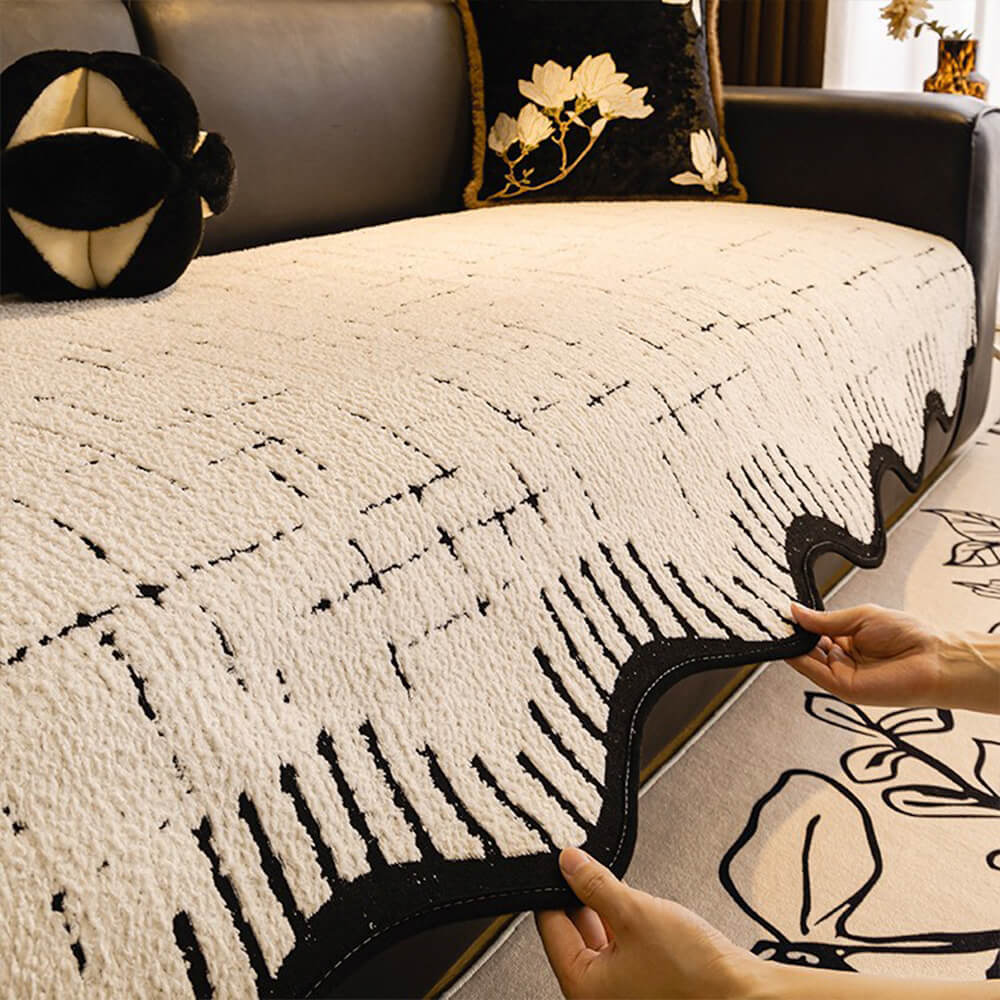 Soft Thickened Plush Couch Cover with Irregular Wave Edges