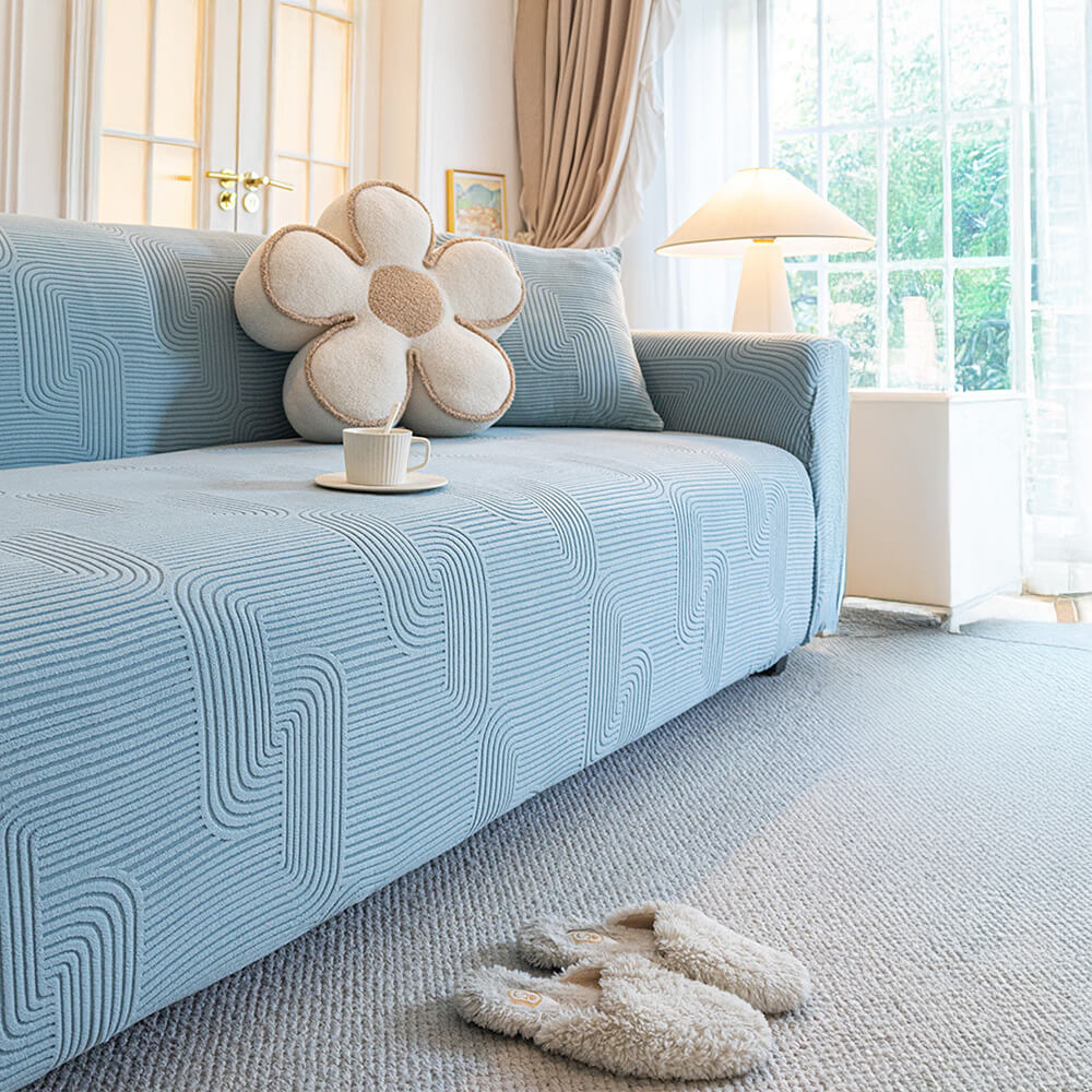 All-Seasons Polar Fleece Elastic Full Wrap Anti-Scratch Couch Cover