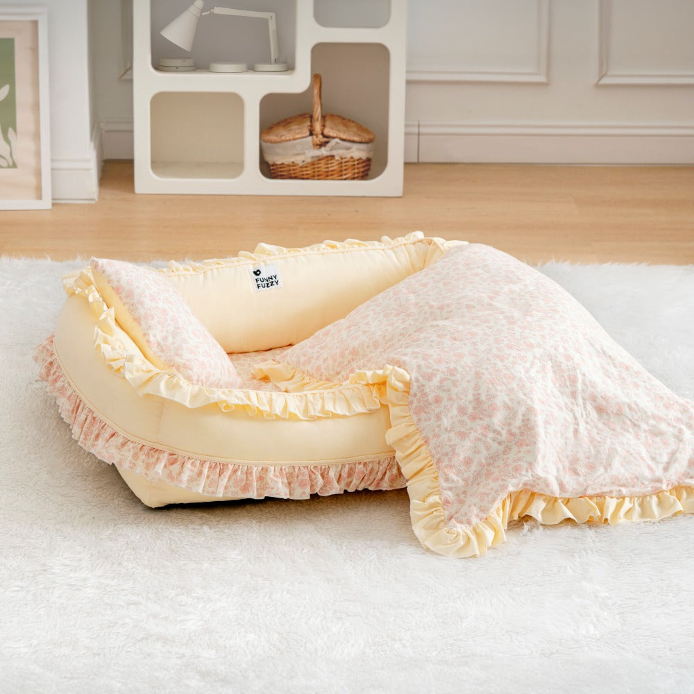 Floral Orthopaedic Dog Bed Calming Pet Bed with Pillow