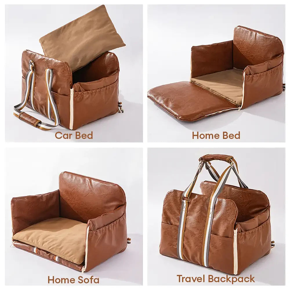 Deluxe Faux Leather Safety Center Console Pet Car Seat and Carrier 3 -in-1