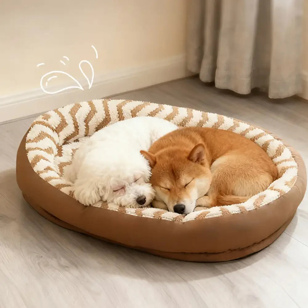 Geometric Wave Pattern Faux Leather Warm Removable And Washable Dog Bed