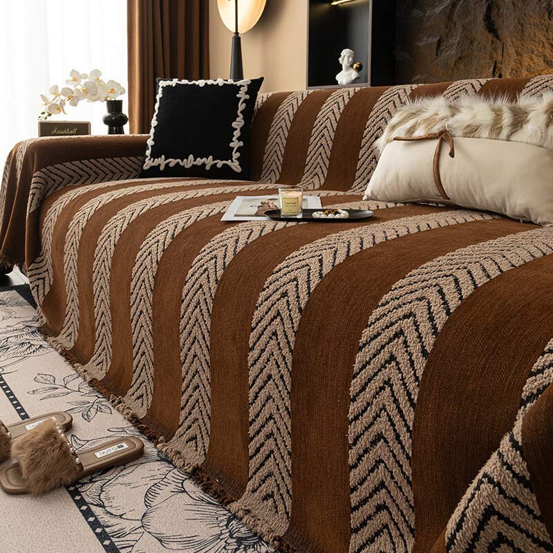 Herringbone Chenille Durable Throw Couch Cover with Seamless Pattern Stitching