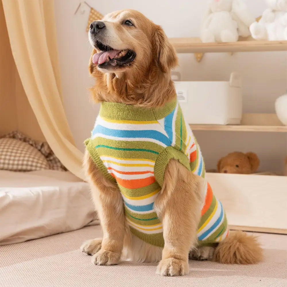 Color Blocked Striped Dog Sweater-Suitable For Large Dogs