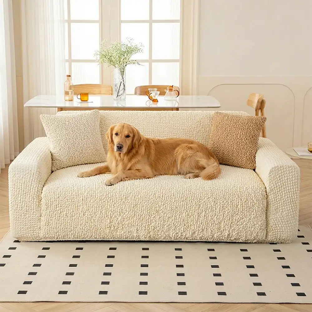 Cream Style Seersucker Breathable Stretchy Full-Coverage Magic Couch Cover