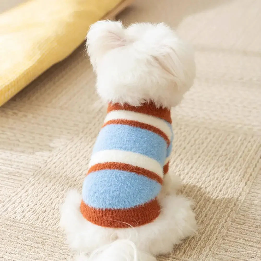 Faux Wool Color-Block Dog Sweater with Striped Collar for Dachshunds