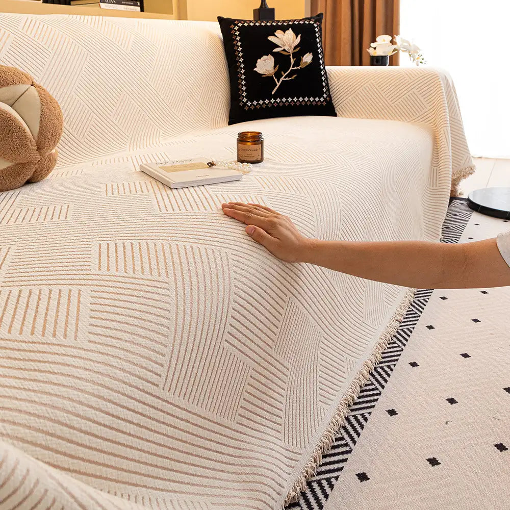 Modern Stripe Chenille Scratch-Resistant Sofa Protector Couch Cover