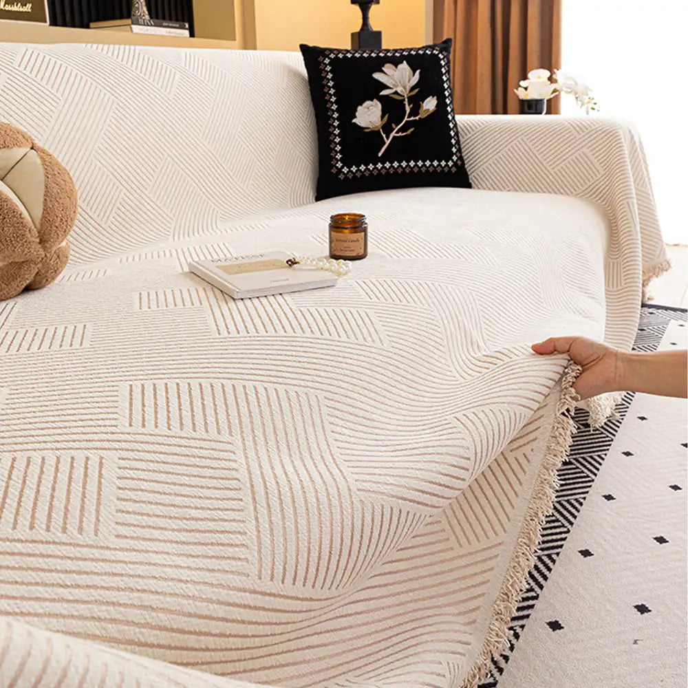 Modern Stripe Chenille Scratch-Resistant Sofa Protector Couch Cover