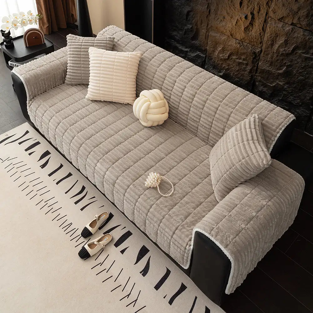 Waterproof One-Piece Cozy Flannel Sofa Protection Non-Slip Couch Cover & Office Chair Protector