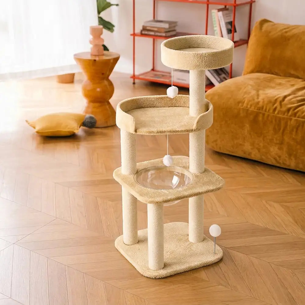 Playful Multi-Level Plush Activity Center Cat Tree with Space Capsule