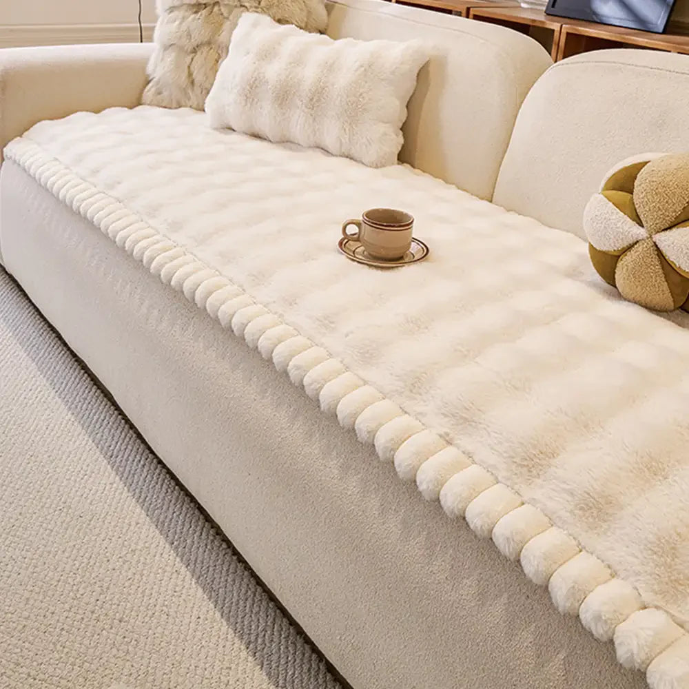 Soft Faux Rabbit Plush Thick Skin-Friendly Non-Slip Couch Cover