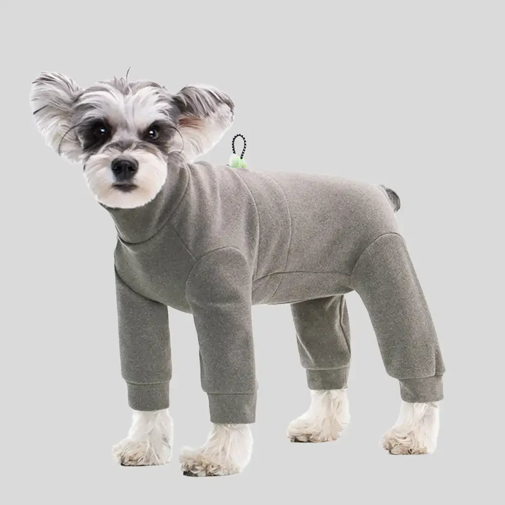 Warm Soft Fleece High-Neck Four-Legged Dog Jumpsuit with Adjustable Waist