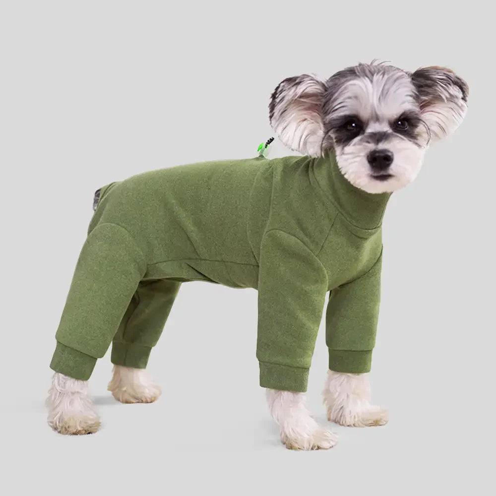 Warm Soft Fleece High-Neck Four-Legged Dog Jumpsuit with Adjustable Waist