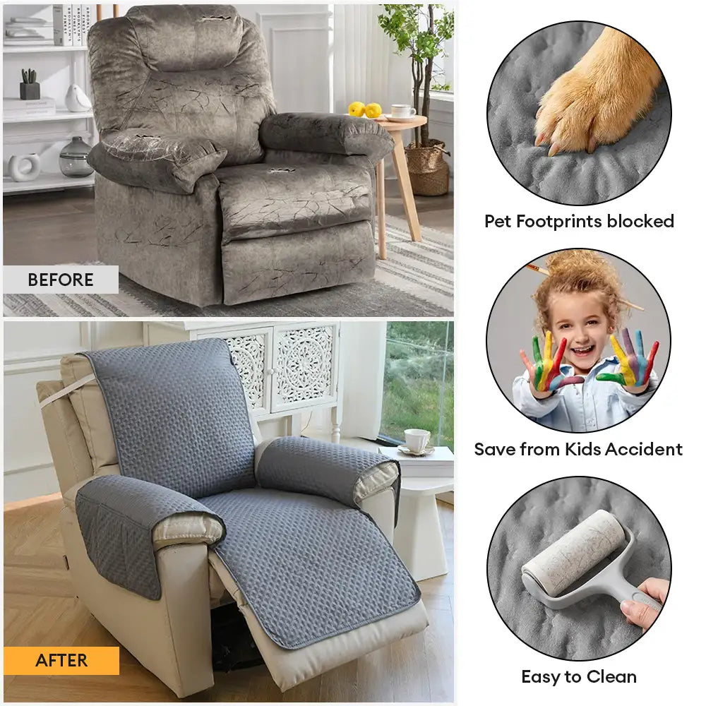 Water-Repellent Solid Color One Piece Couch Cover with Elastic Straps