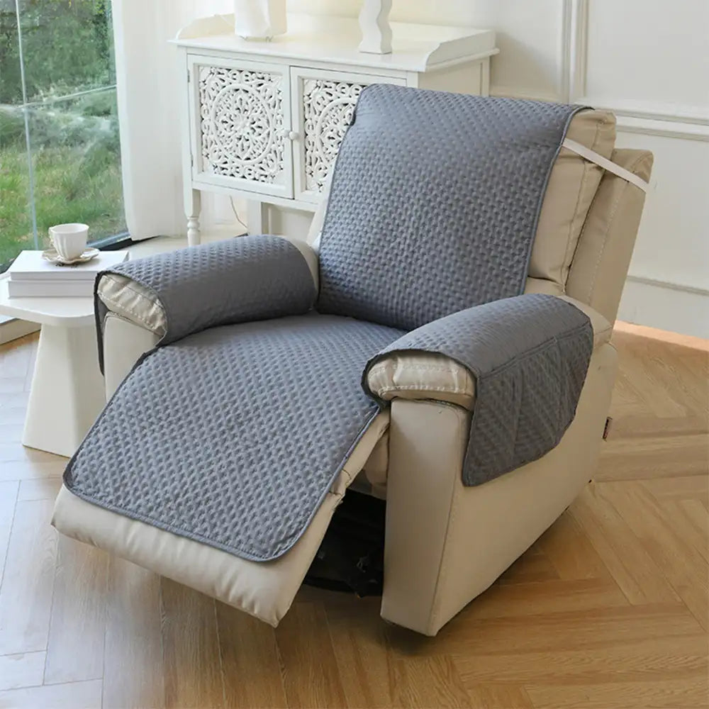 Water-Repellent Solid Color One Piece Couch Cover with Elastic Straps