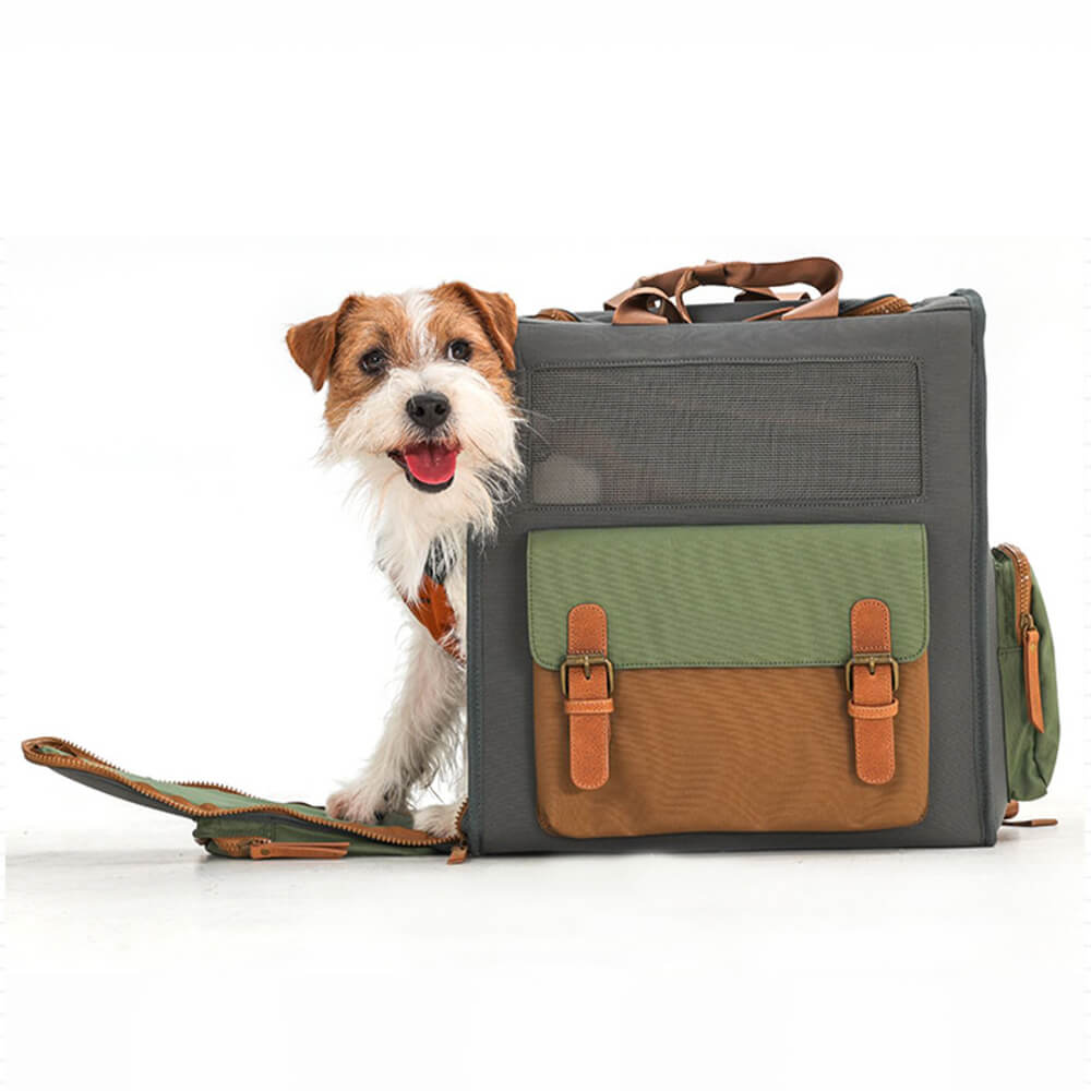 Dual-Colour Breathable Waterproof Canvas Outdoor Pet Carrier Backpack