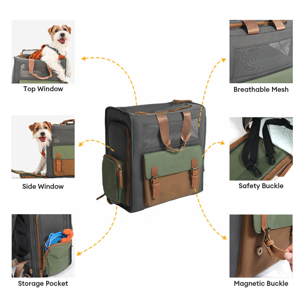 Dual-Colour Breathable Waterproof Canvas Outdoor Pet Carrier Backpack
