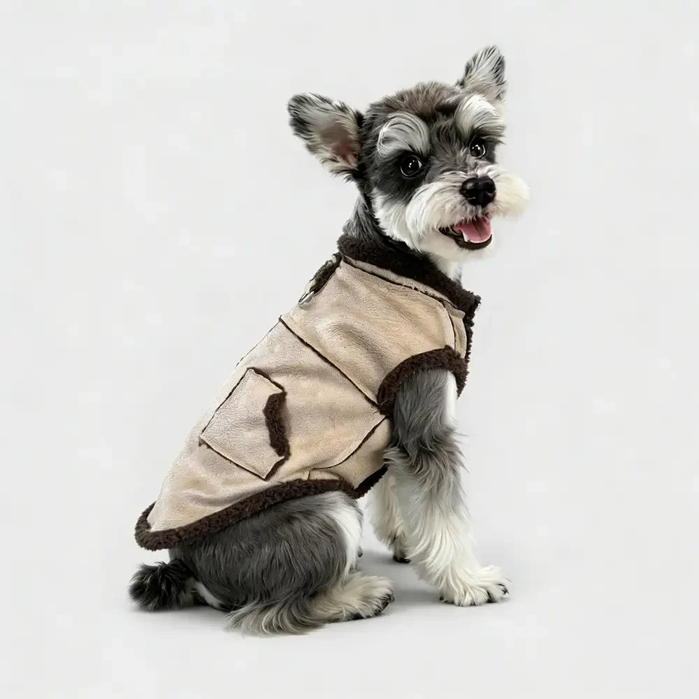 Retro Suede Dog Vest - Warm Fleece Lined Winter Jacket