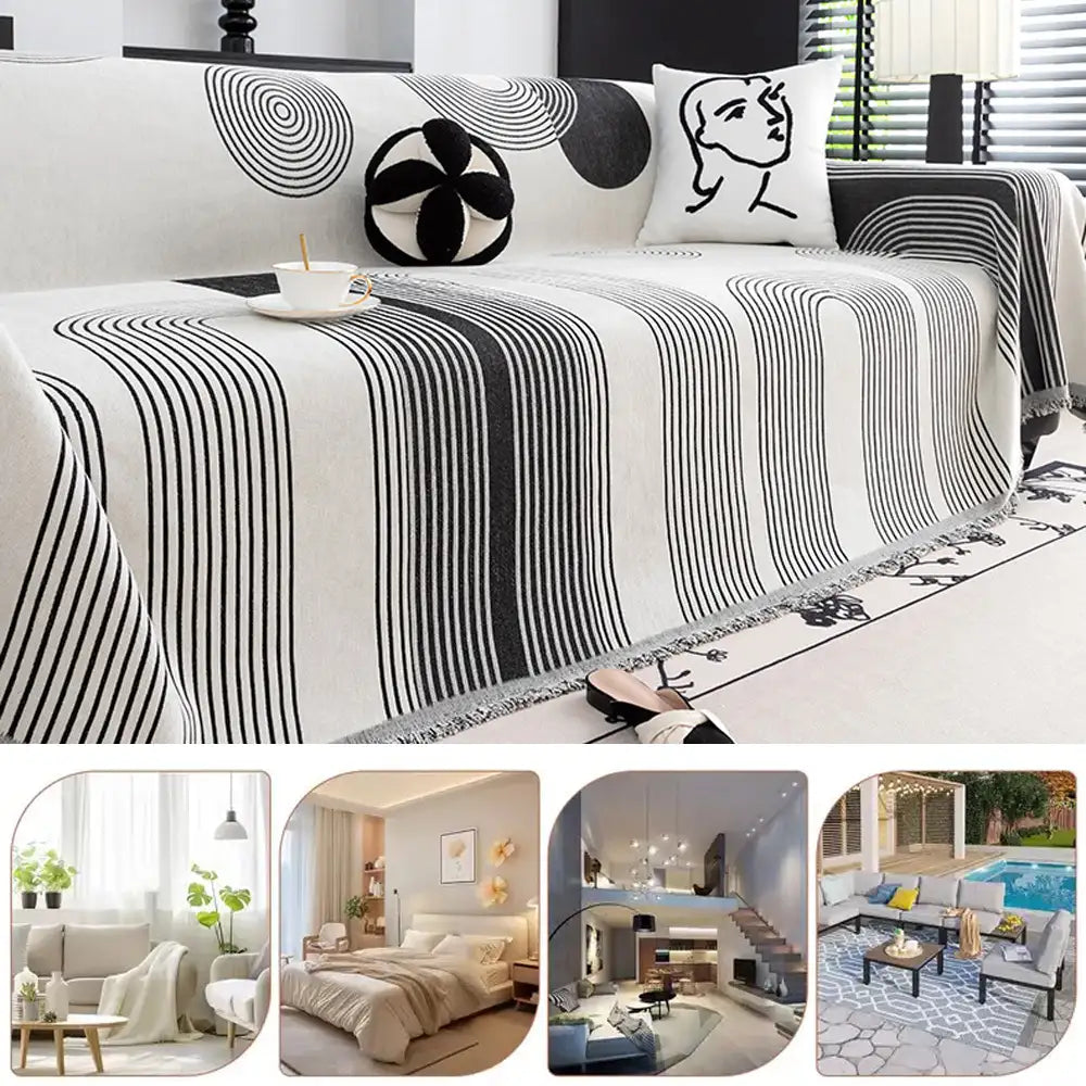 Geometric Striped Chenille Durable Sofa Protection Couch Cover