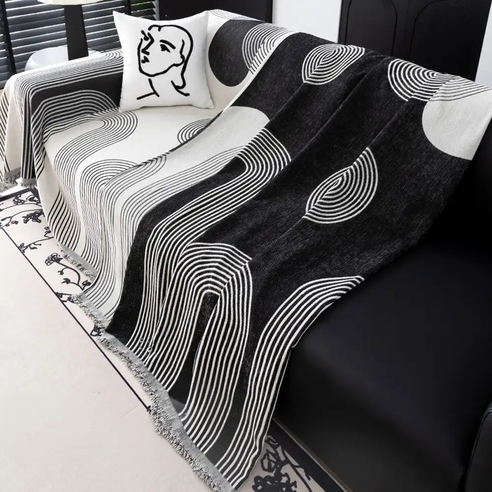 Geometric Striped Chenille Durable Sofa Protection Couch Cover