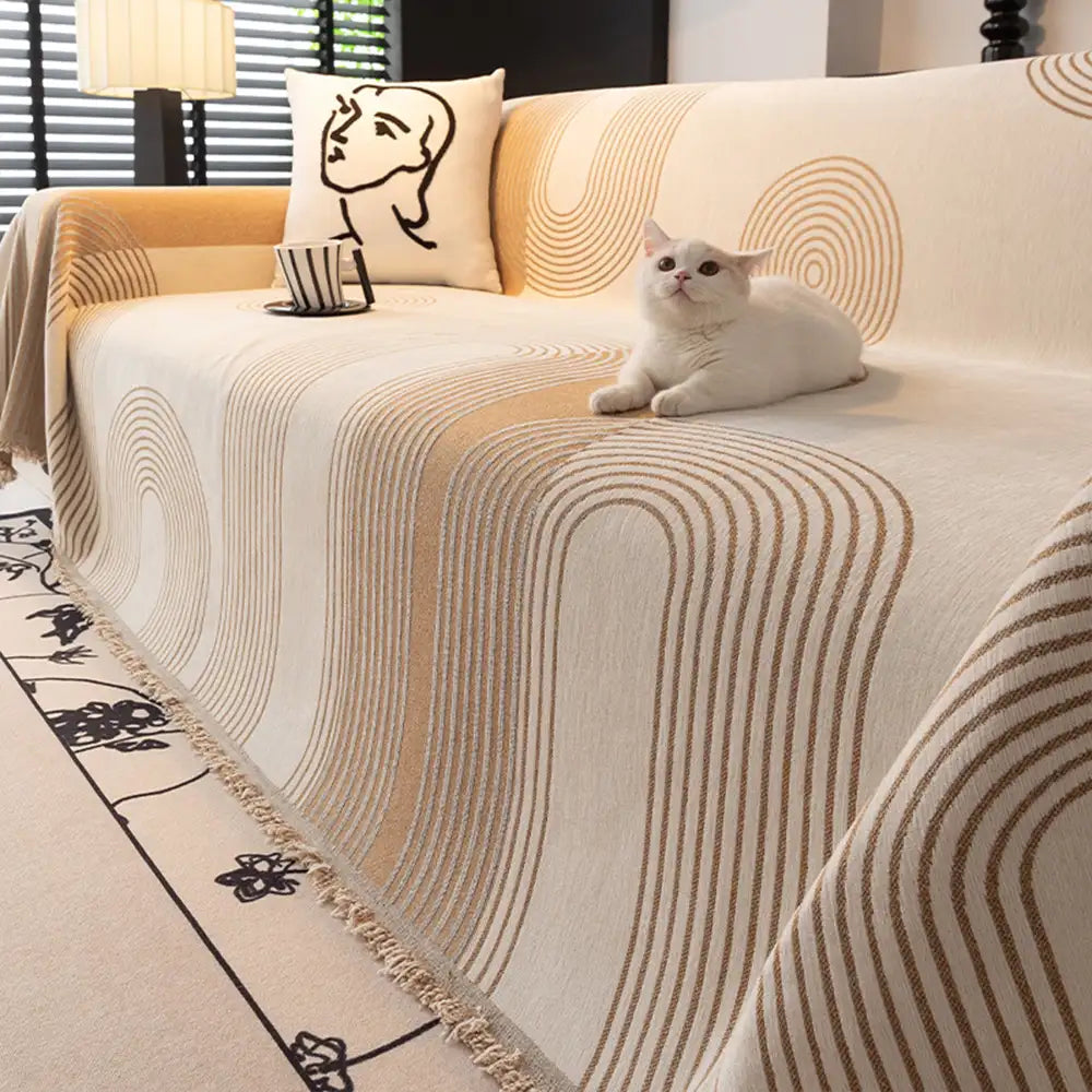 Geometric Striped Chenille Durable Sofa Protection Couch Cover