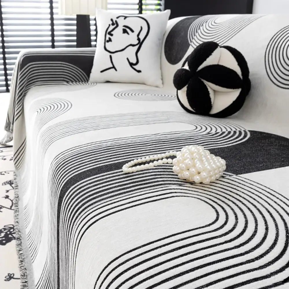 Geometric Striped Chenille Durable Sofa Protection Couch Cover