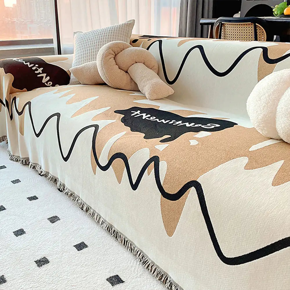 Ice Cream Wavy Chenille Scratch-Resistant Sofa Blanket Couch Cover
