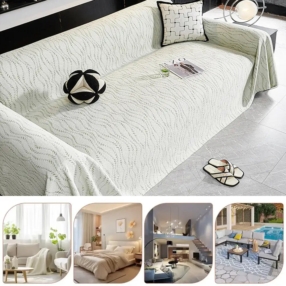 Leaf Pattern Cooling Ice Silk Sofa Protection Large Blanket Couch Cover