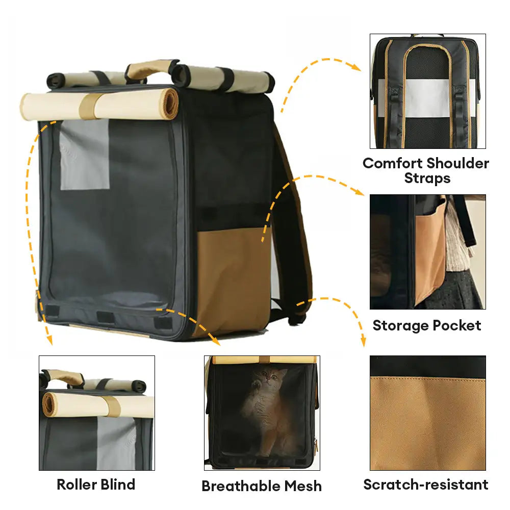 Multi-Purpose Breathable Roll-Up Pet Carrier Cat Backpack