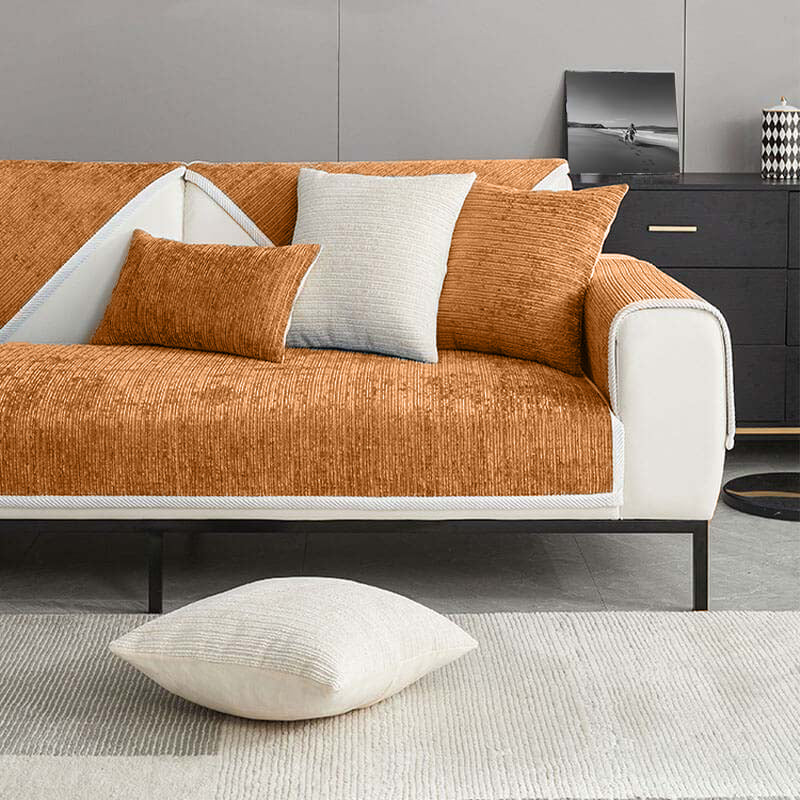 Waterproof Antimicrobial Simple Chenille Fabric Anti-scratch Sectional Couch Cover