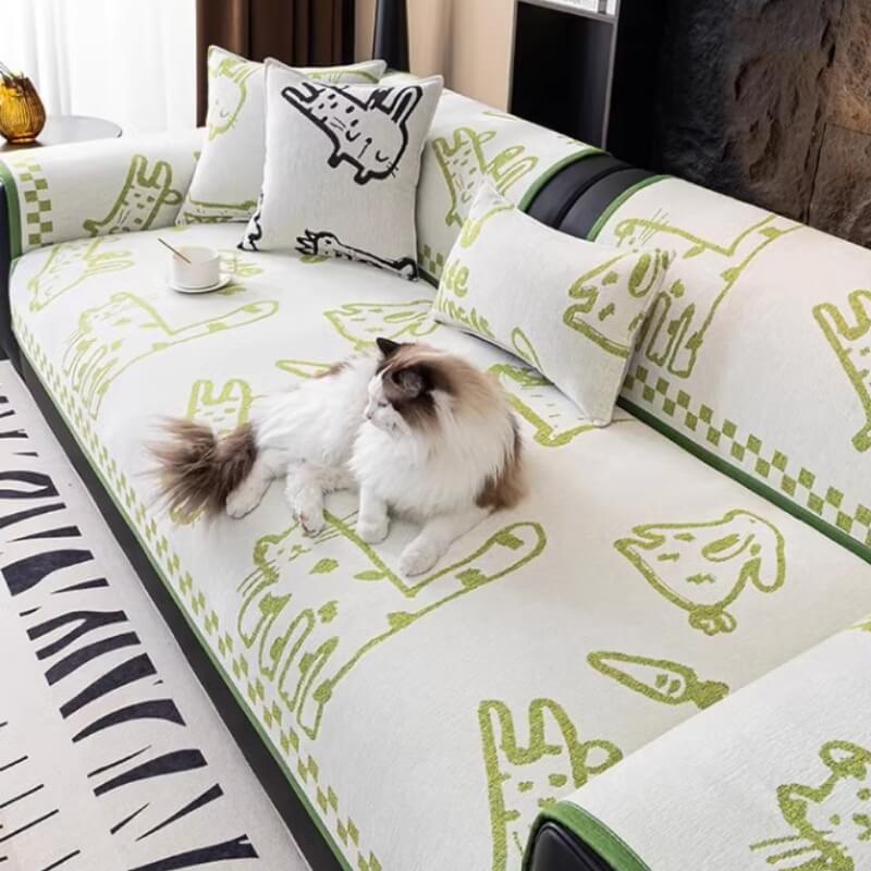 Playful Cat Chenille Fabric Anti-Scratch Sofa Protection Couch Cover