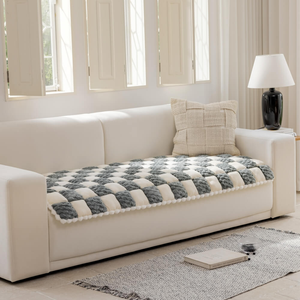 Plush Handmade Colour Block Dog Mat Soft Furniture Protector Non-Slip Couch Cover