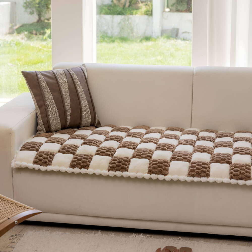 Plush Handmade Colour Block Dog Mat Soft Furniture Protector Non-Slip Couch Cover