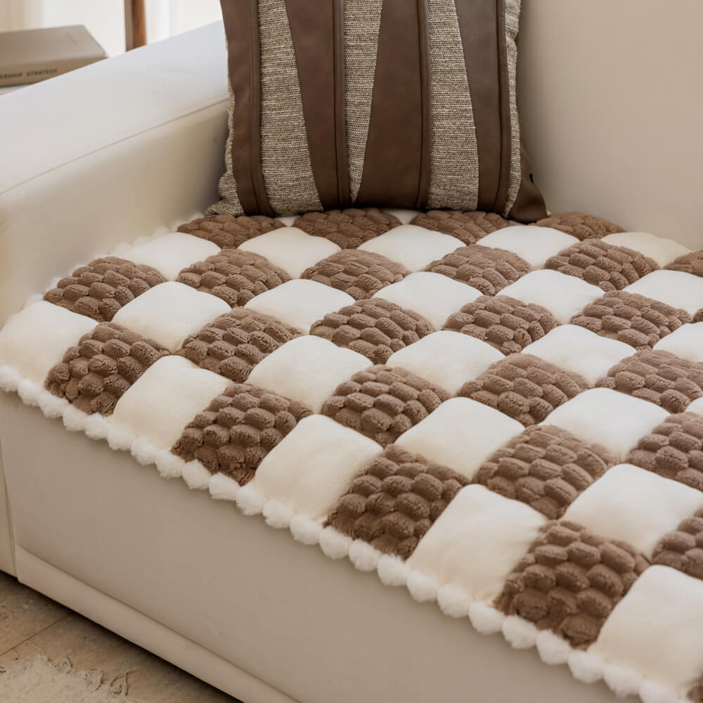 Plush Handmade Colour Block Dog Mat Soft Furniture Protector Non-Slip Couch Cover