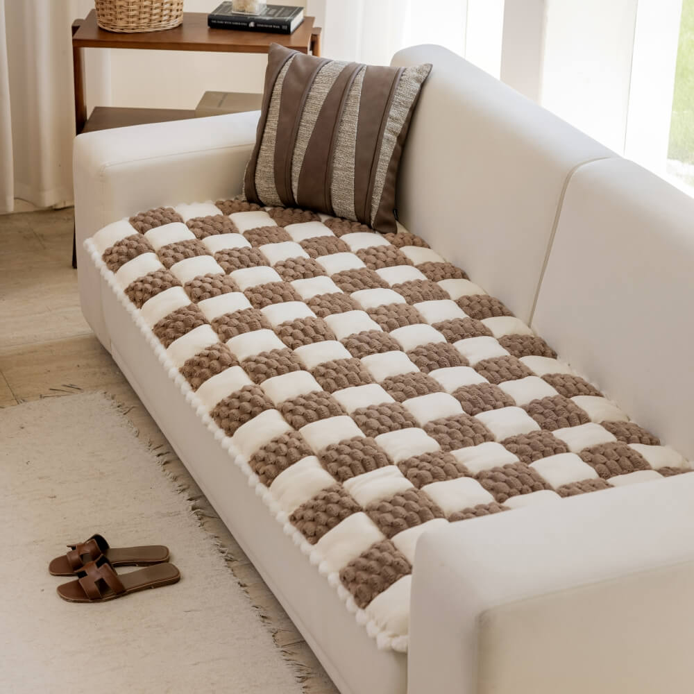 Plush Handmade Colour Block Dog Mat Soft Furniture Protector Non-Slip Couch Cover