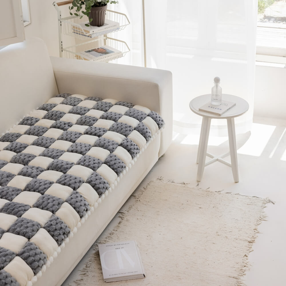 Plush Handmade Colour Block Dog Mat Soft Furniture Protector Non-Slip Couch Cover