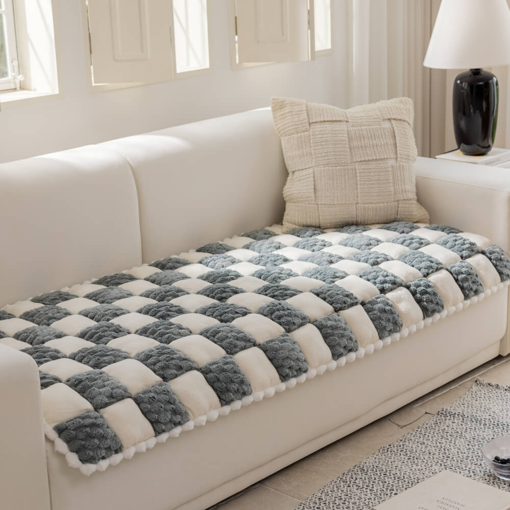 Plush Handmade Colour Block Dog Mat Soft Furniture Protector Non-Slip Couch Cover