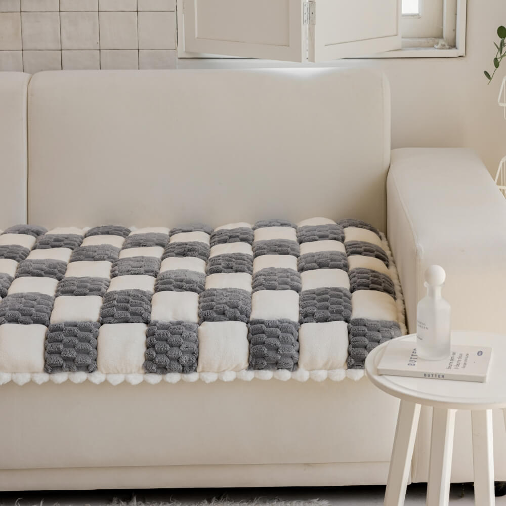 Plush Handmade Colour Block Dog Mat Soft Furniture Protector Non-Slip Couch Cover