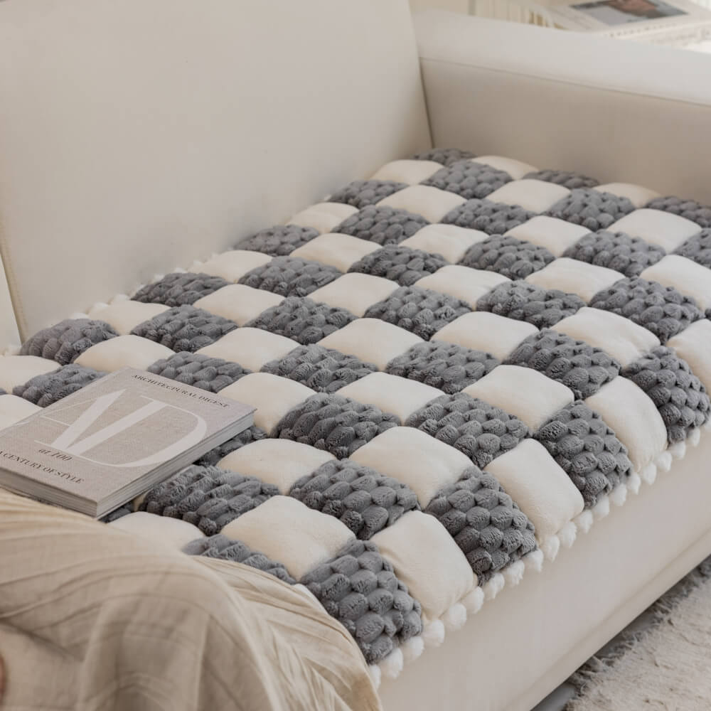 Plush Handmade Colour Block Dog Mat Soft Furniture Protector Non-Slip Couch Cover